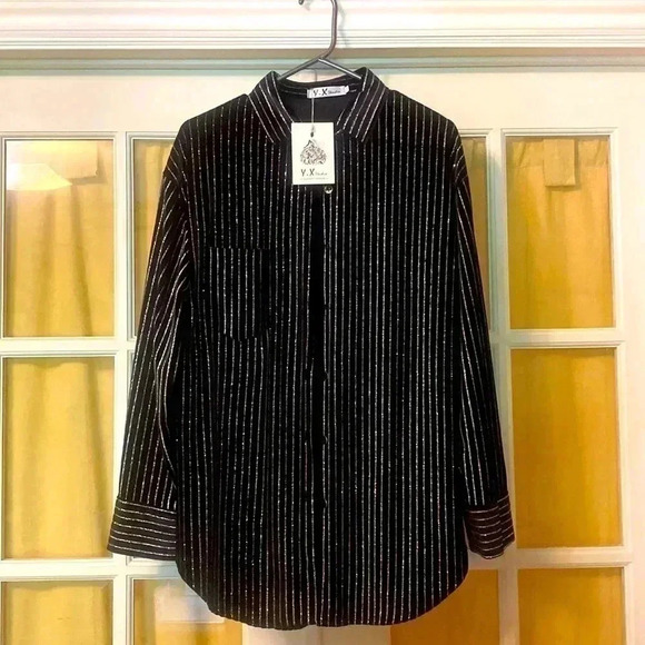 🎥⭐️⭐️🎥  Gorgeous 🎥⭐️⭐️🎥Blazer long sleeve with vertical shining lines - Picture 1 of 9
